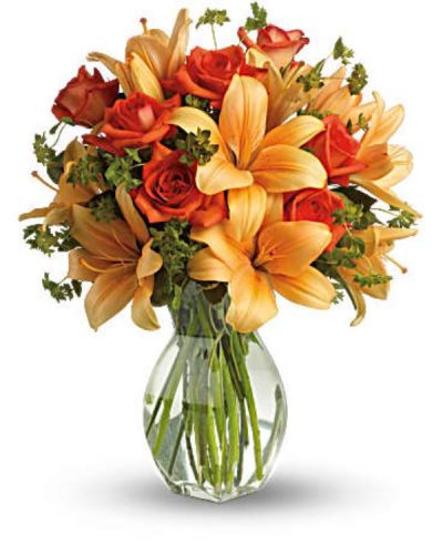 <div id="mark-3" class="m-pdp-tabs-marketing-description">Ignite their heart with this inspirational gift of warm orange roses and lilies. As wondrous as a summer sunset - but quite a bit more fragrant! - it's a versatile choice for men and women alike.</div>
<div id="desc-3">
<ul>
 	<li>Dark orange roses and asiatic lilies are mixed with fresh green bupleurum and variegated pittosporum.</li>
 	<li>Presented in a graceful glass reception vase.</li>
</ul>
</div>