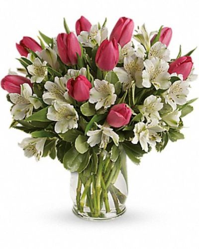 &nbsp;

<hr />

&nbsp;

<hr />

<div id="mark-2" class="m-pdp-tabs-marketing-description">Spring is the season for romance! Brimming with exquisite tulips and alstroemeria, this bouquet in a classic glass hurricane celebrates the beauty of the season.</div>
&nbsp;
<div id="desc-2">
<ul>
 	<li>Includes pink tulips, white alstroemeria and variegated pittosporum.</li>
</ul>
</div>