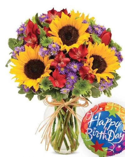 Celebrate a birthday with a flower bouquet inspired by the essence of Europe, paired with a Happy Birthday balloon. They'll love the colors and festive flowers! You'll love their happy smile!